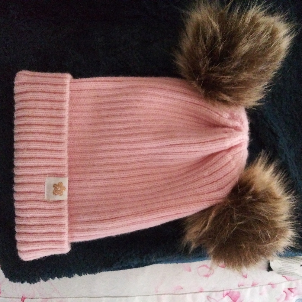 Limited Too pompom knit hat faux fur